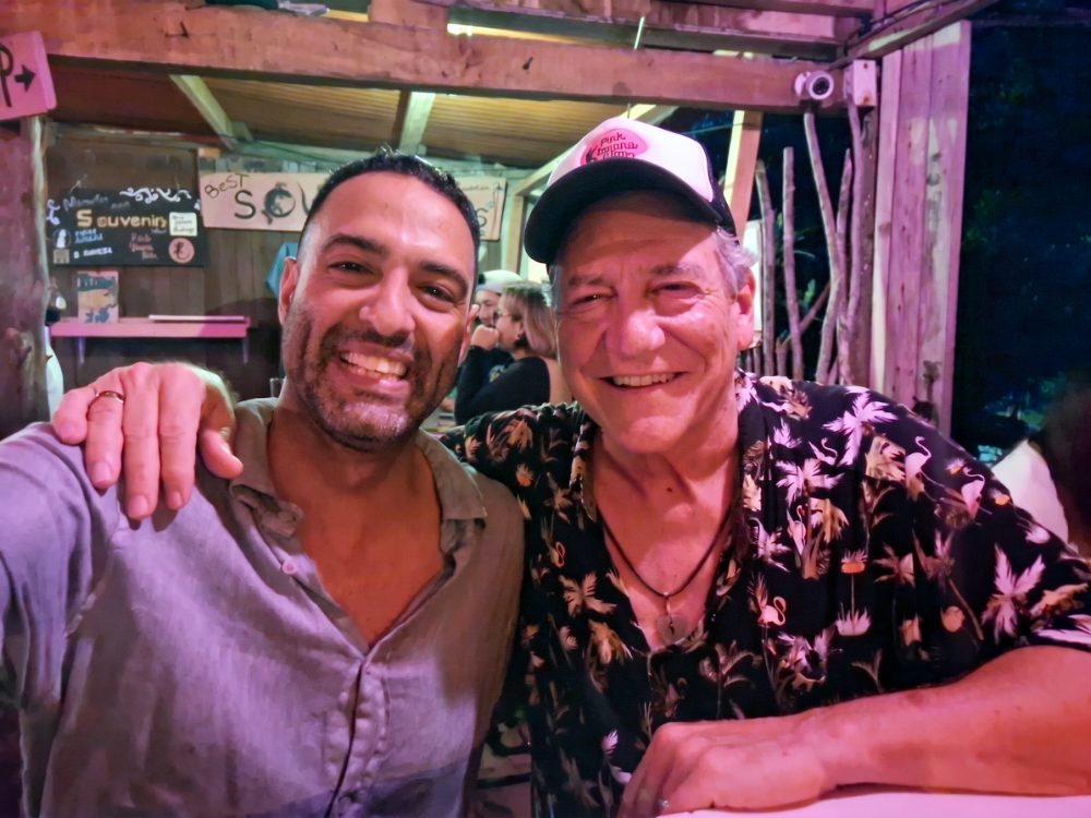 With Jeff at the Pink Iguana Bar on Isabela Island, Galápagos